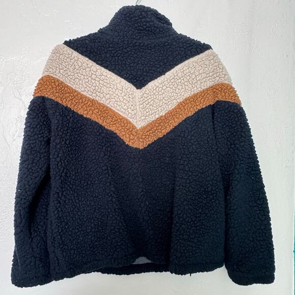 THREAD & SUPPLY Ladies' Small SHERPA PULLOVER Navy/Beige Quarter Zip 70s Style - Picture 5 of 5